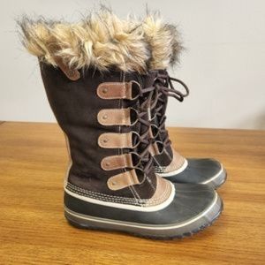 Sorel Joan of Artic Waterproof Winter Snow Boots in Chocolate Brown W/faux Fur